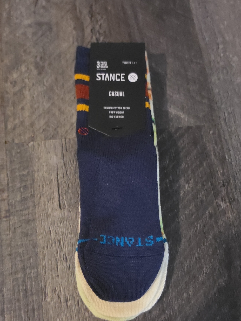 Stance Navy Crew Socks with Yellow & Rust Accent Stripes